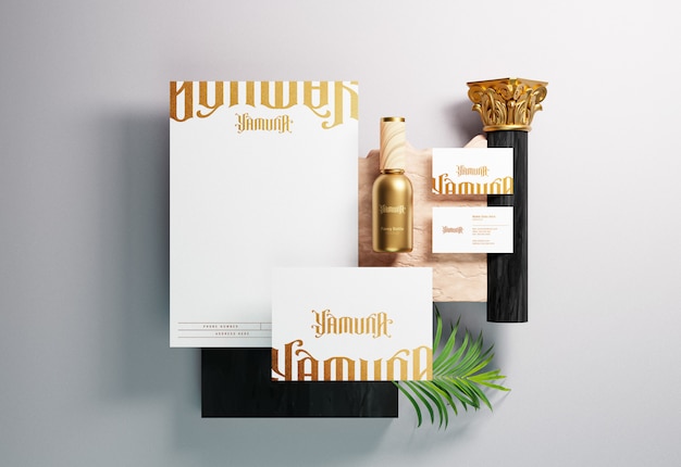 Modern Corporate brand identity and stationery mockup with gold foil print effect