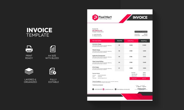 PSD modern corporate business invoice template design