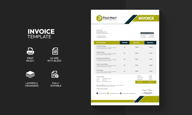 PSD modern corporate business invoice template design