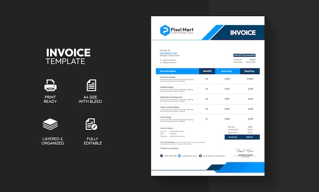 PSD modern corporate business invoice template design