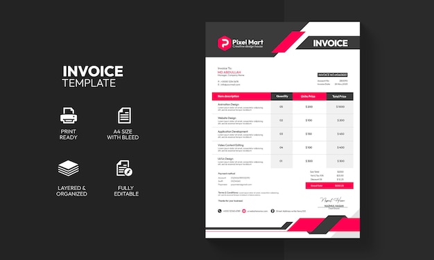 PSD modern corporate business invoice template design