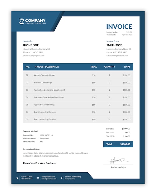 Modern corporate invoice template