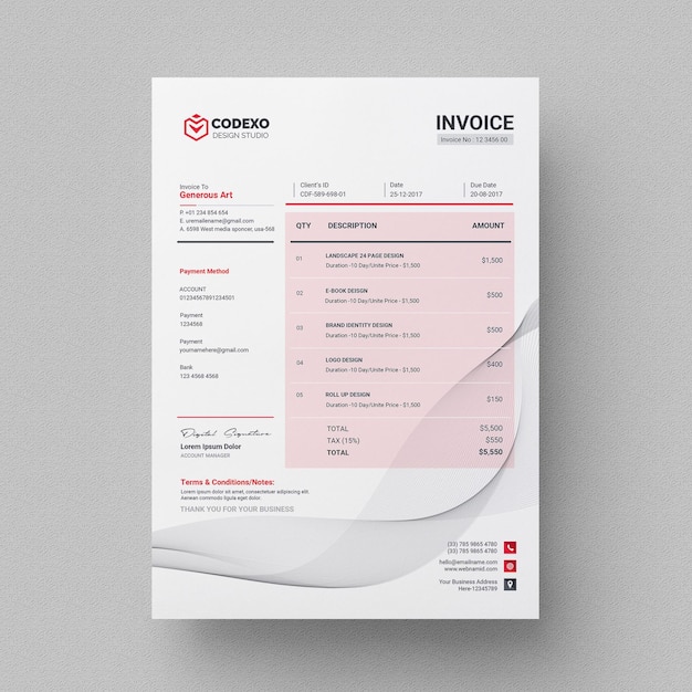 modern corporate red business invoice template