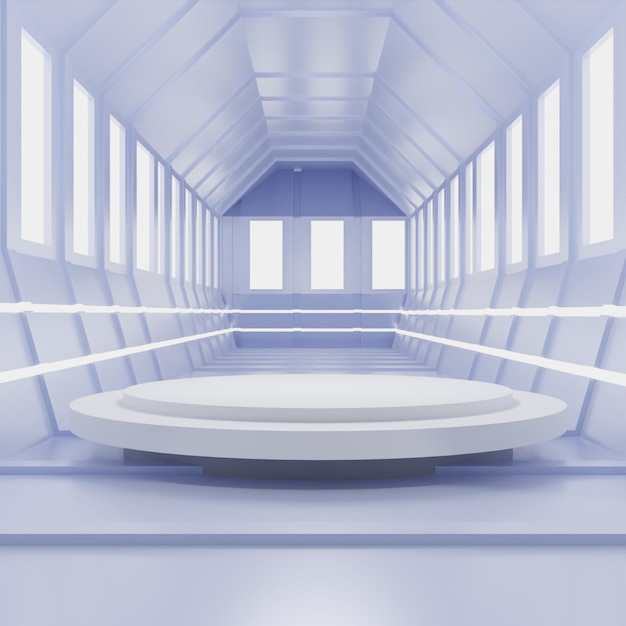 PSD modern corridor 3d render white podium on grey background