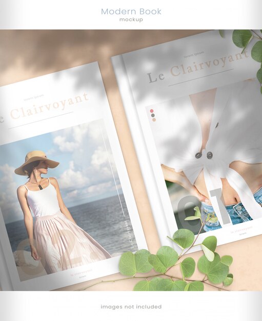 PSD modern cover magazine mockup with leaf shadow overlays