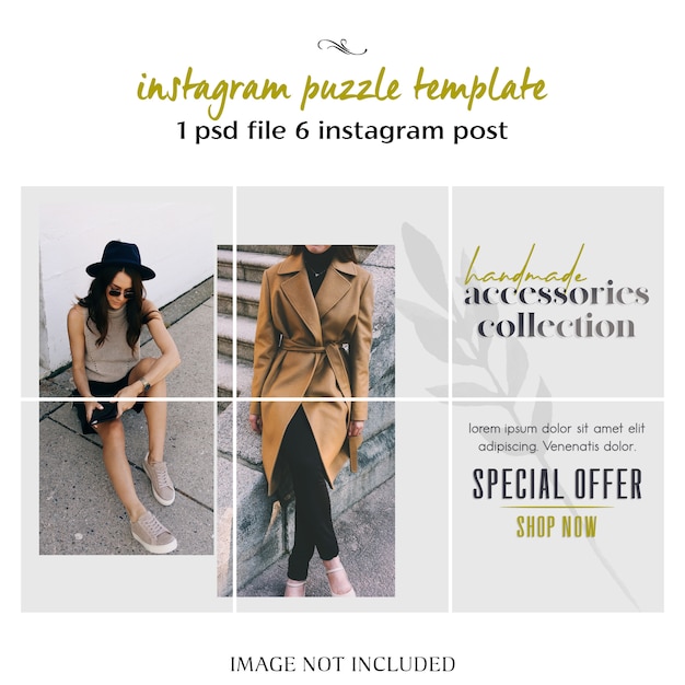 PSD modern, creative and stylish instagram puzzle, grid, collage template