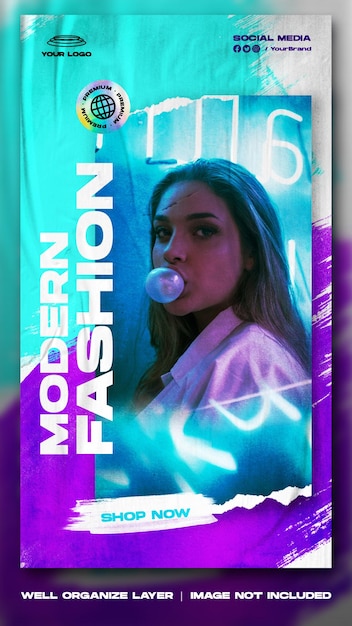 Modern Cyber Urban Fashion สตรีทแวร์แนวคิดแห่งอนาคต โพสต์ Instagram บนโซเชียลมีเดียและเทมเพลตแบนเนอร์เรื่องราว