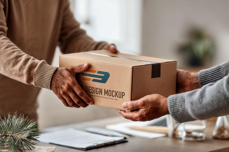 PSD modern delivery mockup showcasing brand presentation in action