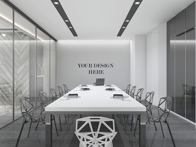 Modern design meeting room wall mockup with furniture and glass wall