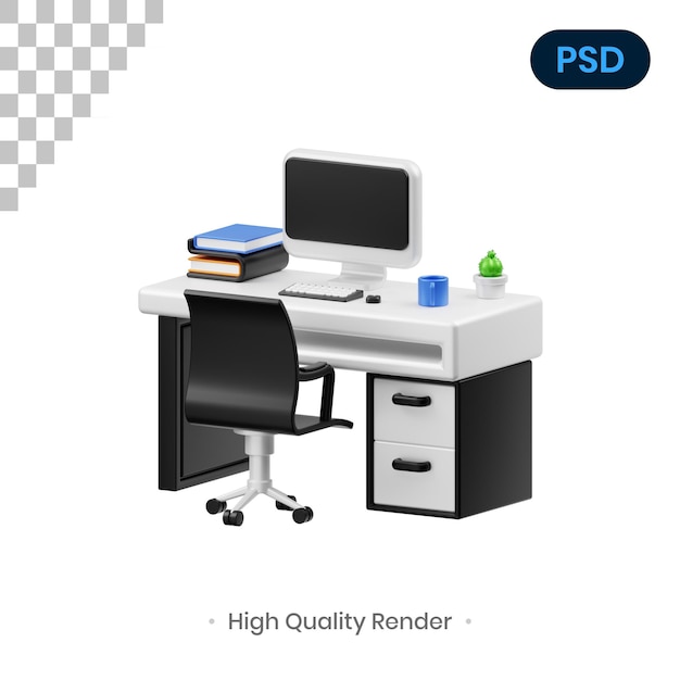 PSD modern desk 3d render illustration premium psd