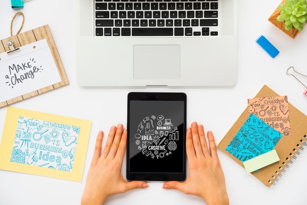 modern devices on desk for work