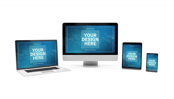 PSD modern devices on white background mockup