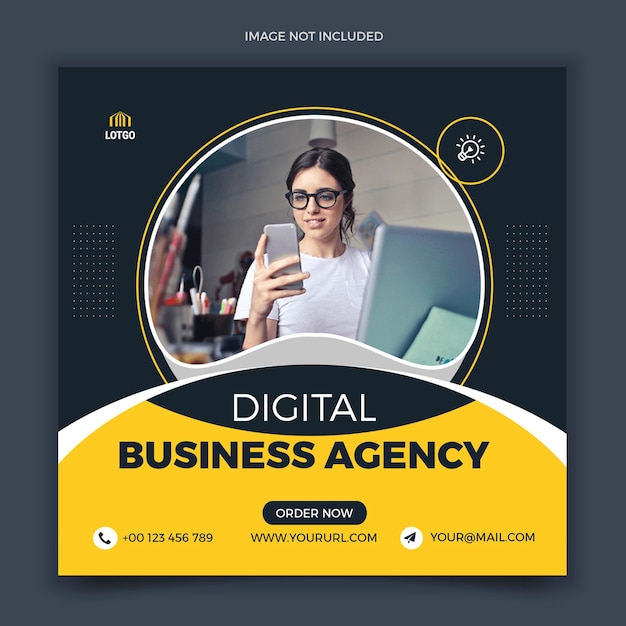 PSD modern digital business agency media post design template with orange and black color