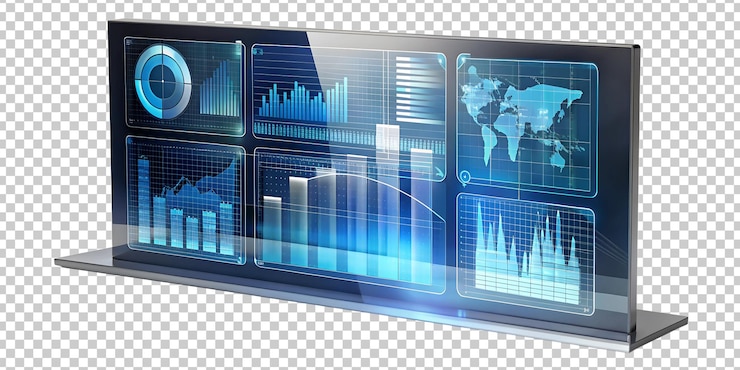 PSD modern digital dashboard displaying data analysis trends and insights cut out transparent