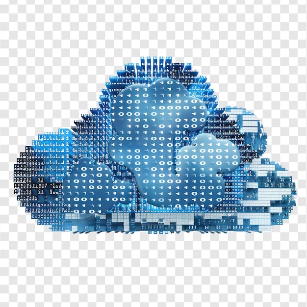 Modern Digital data cloud with encryption code side view isolate on transparency background
