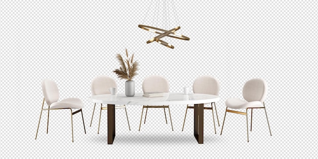 Modern dining room interior design in 3d rendering