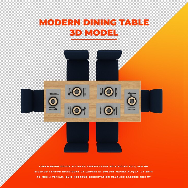 PSD modern dining table 3d isolated model