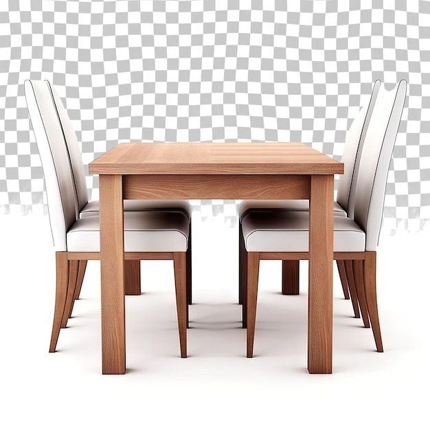 PSD moderno tavolo da pranzo e sedia isolati su sfondo trasparente cucina da pranzo in legno e tessuto
