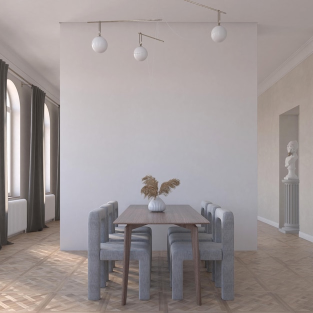 Moderna sala da pranzo con mockup a parete