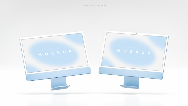 modern dual blue computer desktop screen mockup for presentation 3d render