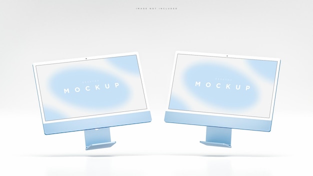 Modern dual blue computer desktop screen mockup for presentation 3d render