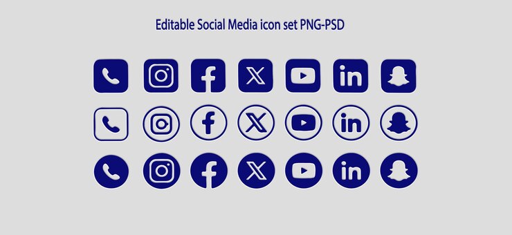 PSD modern editable social media icons set in various styles for digital content
