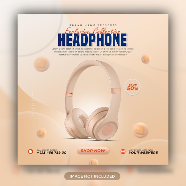 PSD modern and elegant colorful wireless headphone brand product for social media template banner