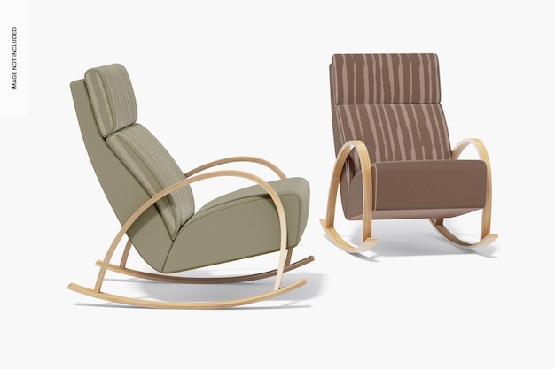 PSD 현대 패브릭 흔들 의자 모형, 전면 및 후면 보기