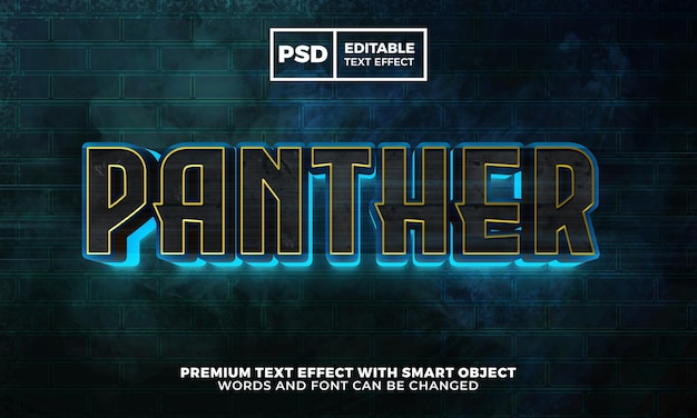 Современная быстрая пантера, черное свечение, 3d редактируемый стиль текстового эффекта