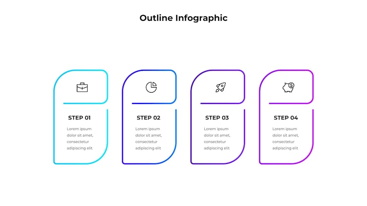 PSD modern four steps outline infographic for business and project management