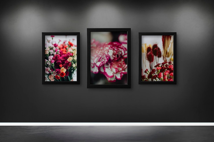 PSD modern frame mockups on a black wall