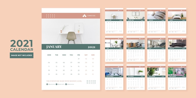 PSD modern furniture concept desk calendar design template