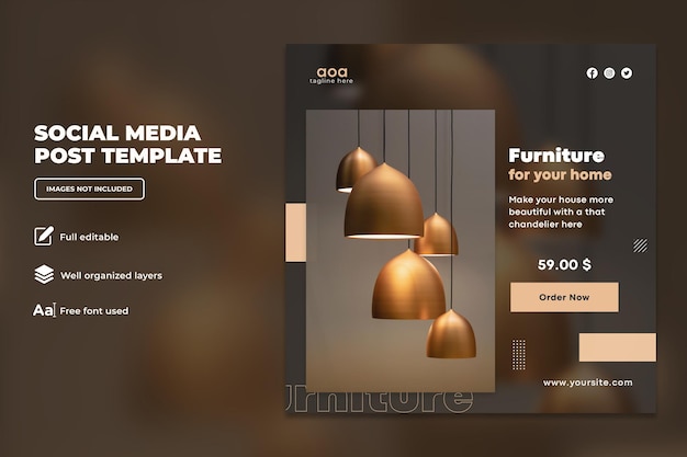 Modern furniture instagram post or square flyer template design