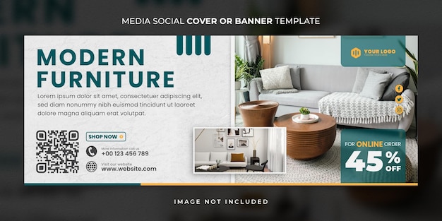 PSD modern furniture and interior design social media cover or banner template