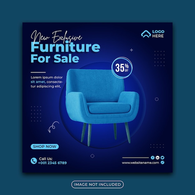 PSD modern furniture sale social media post or banner template design