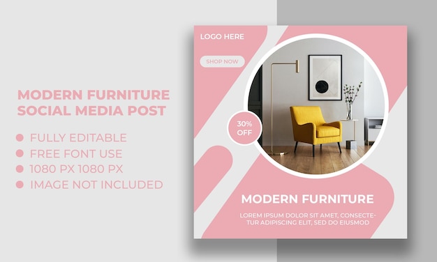 PSD modern furniture sale social media post banner and web banner template