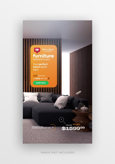 PSD モダンな家具ソーシャル メディア instagram ストーリー プロモーションまたは web バナー テンプレート