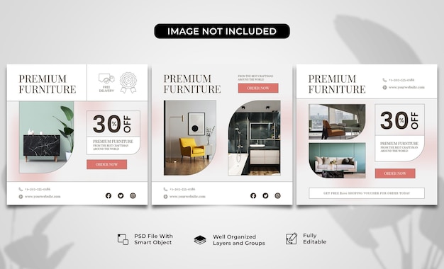 Modern furniture social media post template collection