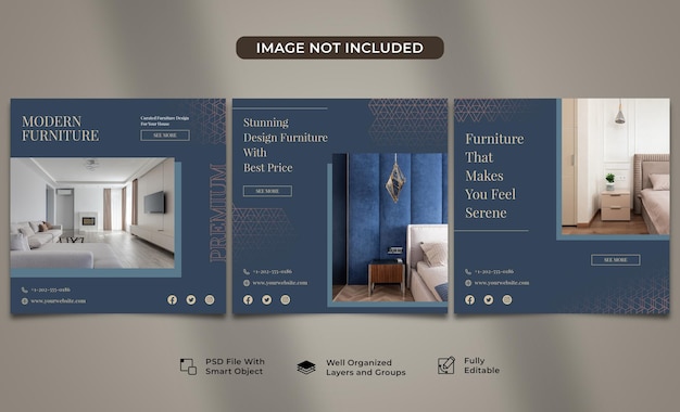 Modern furniture social media post template collection