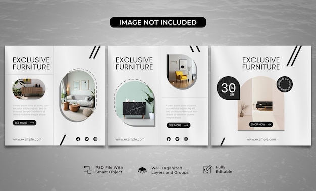 PSD modern furniture social media post template collection