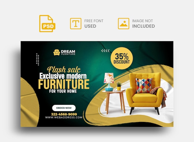 PSD modern furniture web banner and header cover design template premium psd