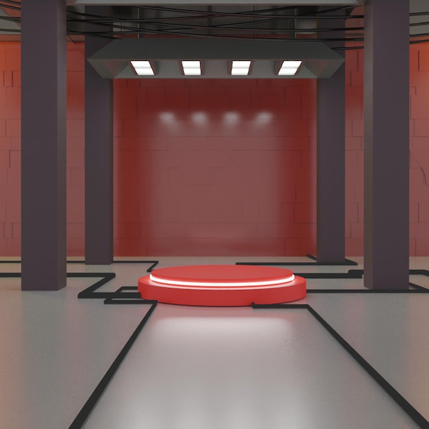 PSD modern futuristic red podium on red background high quality