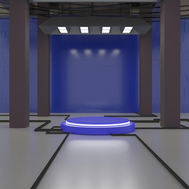 Modern futuristisch blauw podium op blauwe achtergrond hoge kwaliteit