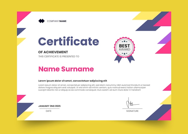 PSD modern geometry and simple certificate design template