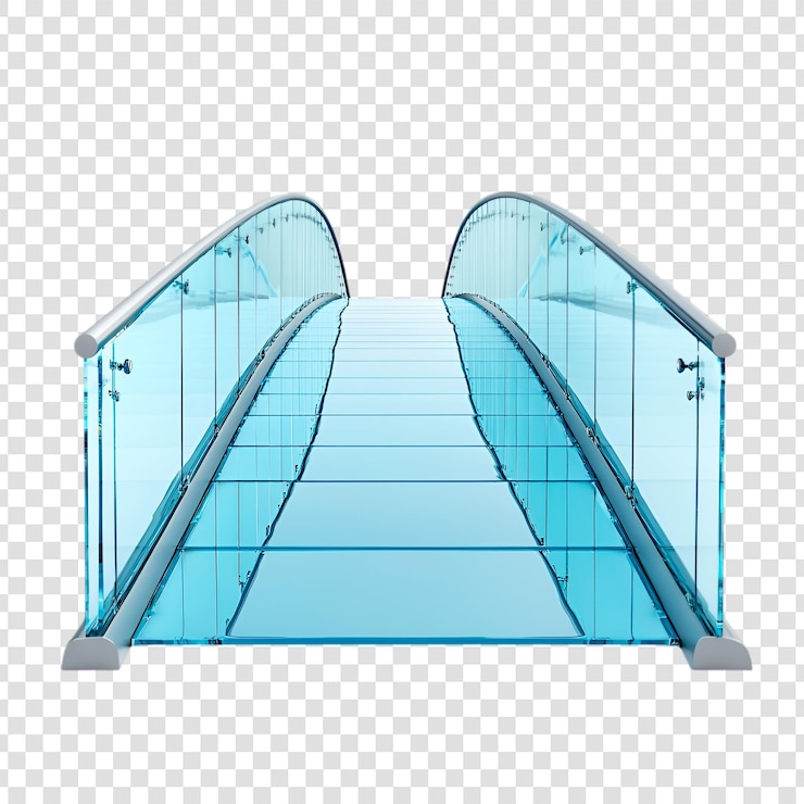 PSD modern glass bridge walkway architectural design transparent blue