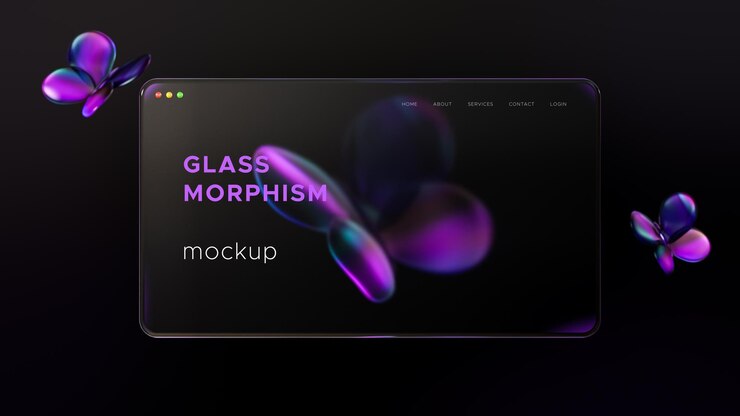 PSD modern glass morphism gradient mockup in abstract background