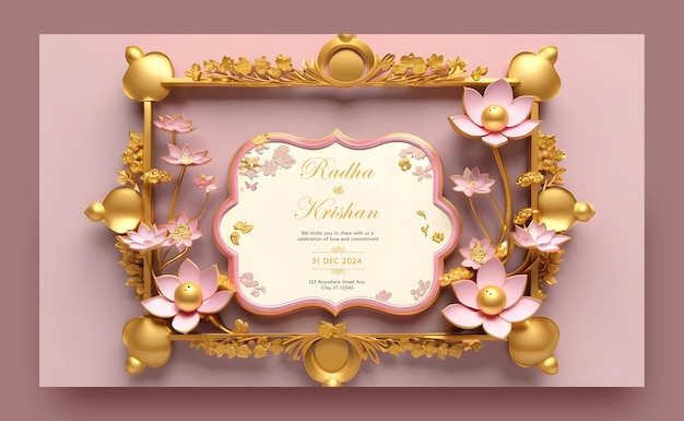 Modern golden frame with geometric floral patterns