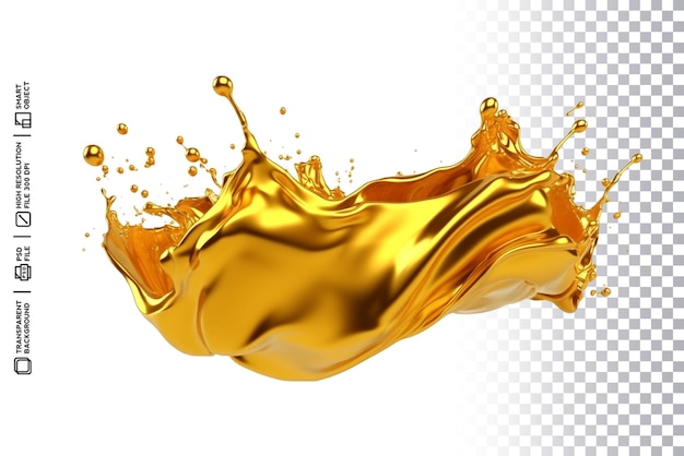 PSD modern golden metallic shiny liquid swirl in psd with transparent background