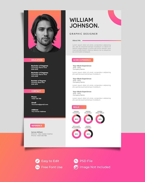 PSD モダン・グラフィック・デザイナーの psd 履歴書または履歴書のテンプレート