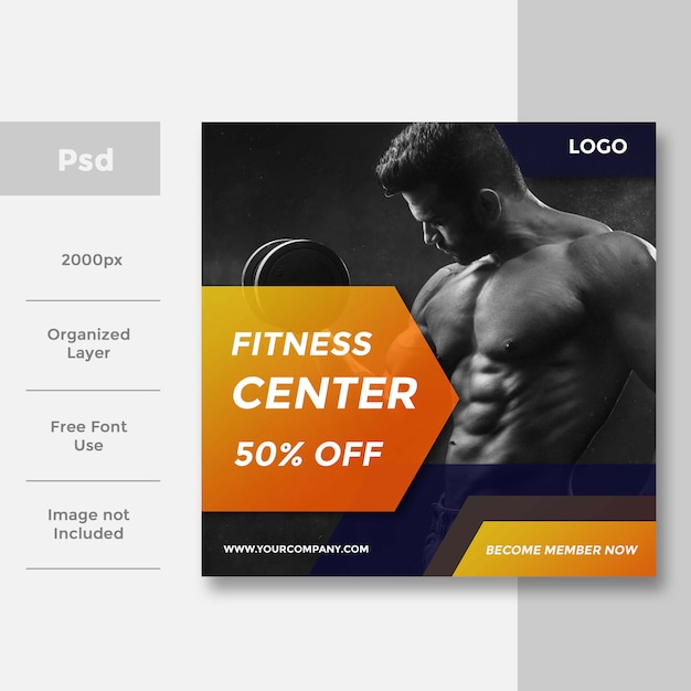 Moderna palestra e fitness social media banner pubblicitario layout sportivo